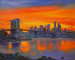 Peinture, Brooklyn Bridge at sunset, Alisa Onipchenko-Cherniakovska