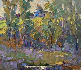 Painting, Behind the village on the lake, Oksana Ivanyuk