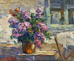 Painting, Lilac on the bench, Oksana Ivanyuk