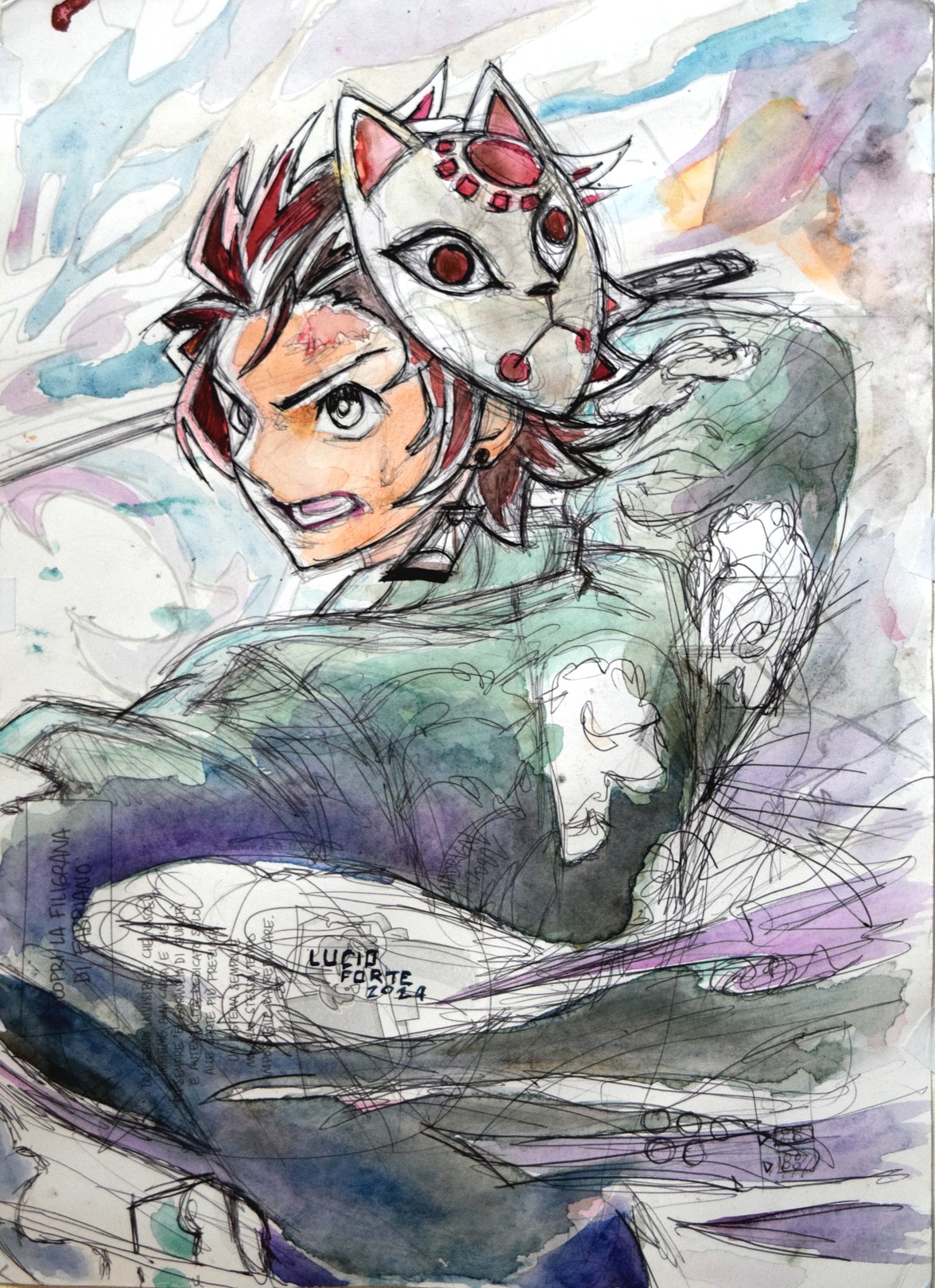 Lucio Forte, Watercolor interpretation of Tanjiro Lucio Forte, Watercolor interpretation of Tanjiro
