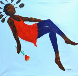 Painting, Floating Bloom - 21st Century, Contemporary, Figurative Abstraction, Africa, Rose, Olajide Kuti