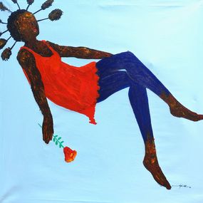 Gemälde, Floating Bloom - 21st Century, Contemporary, Figurative Abstraction, Africa, Rose, Olajide Kuti