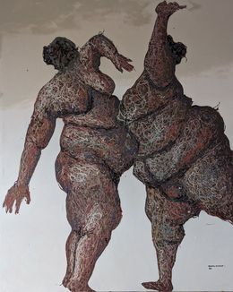 Gemälde, Compadre 1 - 21st Century, Contemporary, Figurative, Neo-Expressionism, Enamel, Dennis Onofua