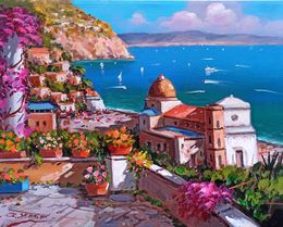 Gemälde, View from the terrace - Positano (Italy), Gio Sannino