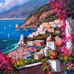 Gemälde, Flowered seaside vertical version - Positano (Italy), Gio Sannino