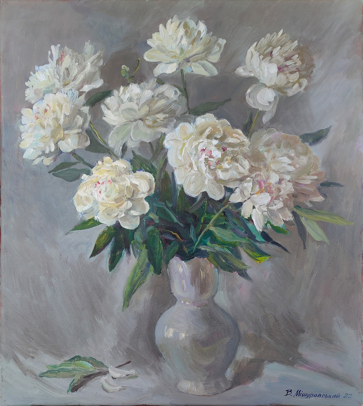 Mishurovsky Victor, White peonies on a silver background Mishurovsky Victor, White peonies on a silver background