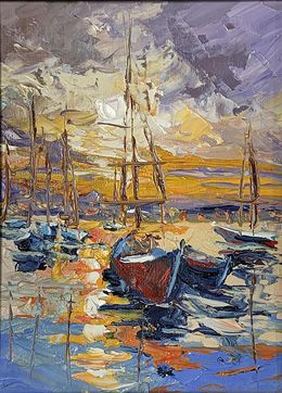 Painting, Serene Sunset with yachts, Schagen Vita