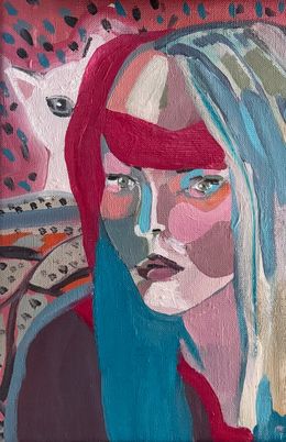 Gemälde, Woman with a white cat, Ewa Wróbel - Hultqvist