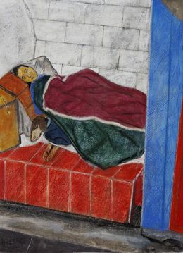 Painting, Le Sommeil dans le métro série Paris Urbain, Eric Delmare