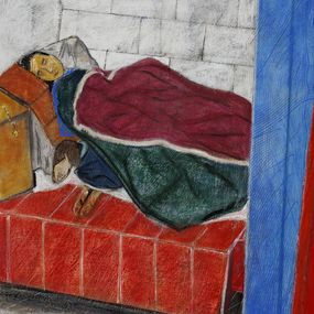 Gemälde, Le Sommeil dans le métro série Paris Urbain, Eric Delmare