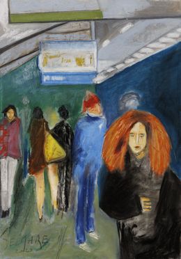 Peinture, Fille aux cheveux rouges dans le métro série Paris Urbain, Eric Delmare