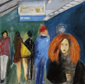 Gemälde, Fille aux cheveux rouges dans le métro série Paris Urbain, Eric Delmare