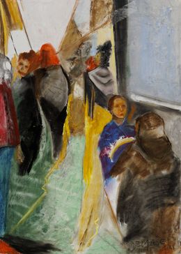 Peinture, Solitudes dans le métro série Paris Urbain, Eric Delmare