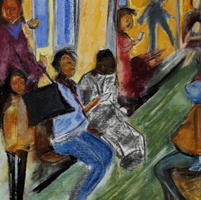Gemälde, Bleu dans le wagon du métro série Paris Urbain, Eric Delmare