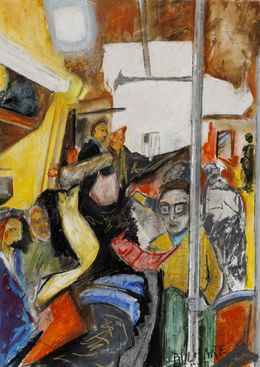 Painting, Hasard des rencontres dans le métro série Paris Urbain, Eric Delmare