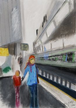 Painting, Sur le quai du métro série Paris Urbain, Eric Delmare