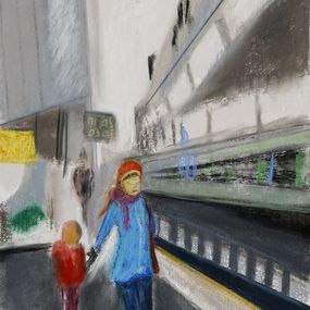 Gemälde, Sur le quai du métro série Paris Urbain, Eric Delmare
