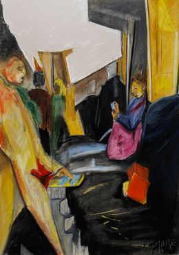 Painting, Sans livres dans le métro série Paris Urbain, Eric Delmare