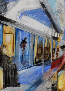 Painting, Tôt le matin dans le métro série Paris Urbain, Eric Delmare