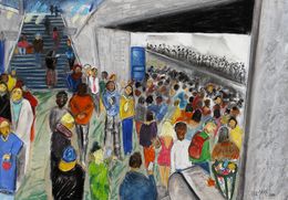 Peinture, La foule dans le métro série Paris Urbain, Eric Delmare