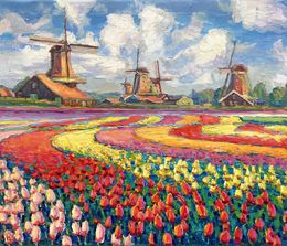 Painting, Field of Tulips, Evgeny Chernyakovsky