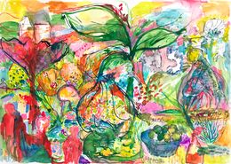 Painting, Paysage et fruits, Isabelle Marie