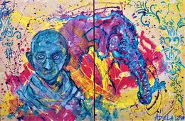 Gemälde, Voyages immobiles Gandhi Paix liberté prière freedom peace india elephant, Adélaïde Leferme