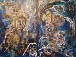 Painting, Vicking Roi Reine scandinavie mythologie bleu or famille ponant levant, Adélaïde Leferme