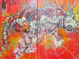 Gemälde, Romulus et Rémus Mythologie Duo Wolf Red Pop Art, Adélaïde Leferme