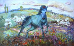 Peinture, Green Horse, Anastasiia Grygorieva