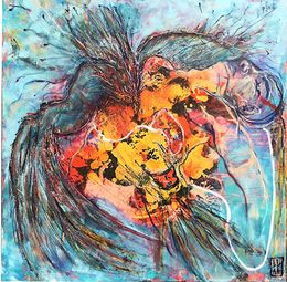 Painting, Prométhée feu sacré aigle phénix ciel, Adélaïde Leferme