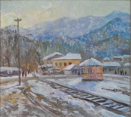 Peinture, Winter in village, Mishurovsky Victor