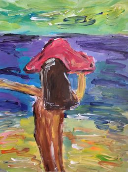 Painting, Woman with a red hat, Natalya Mougenot