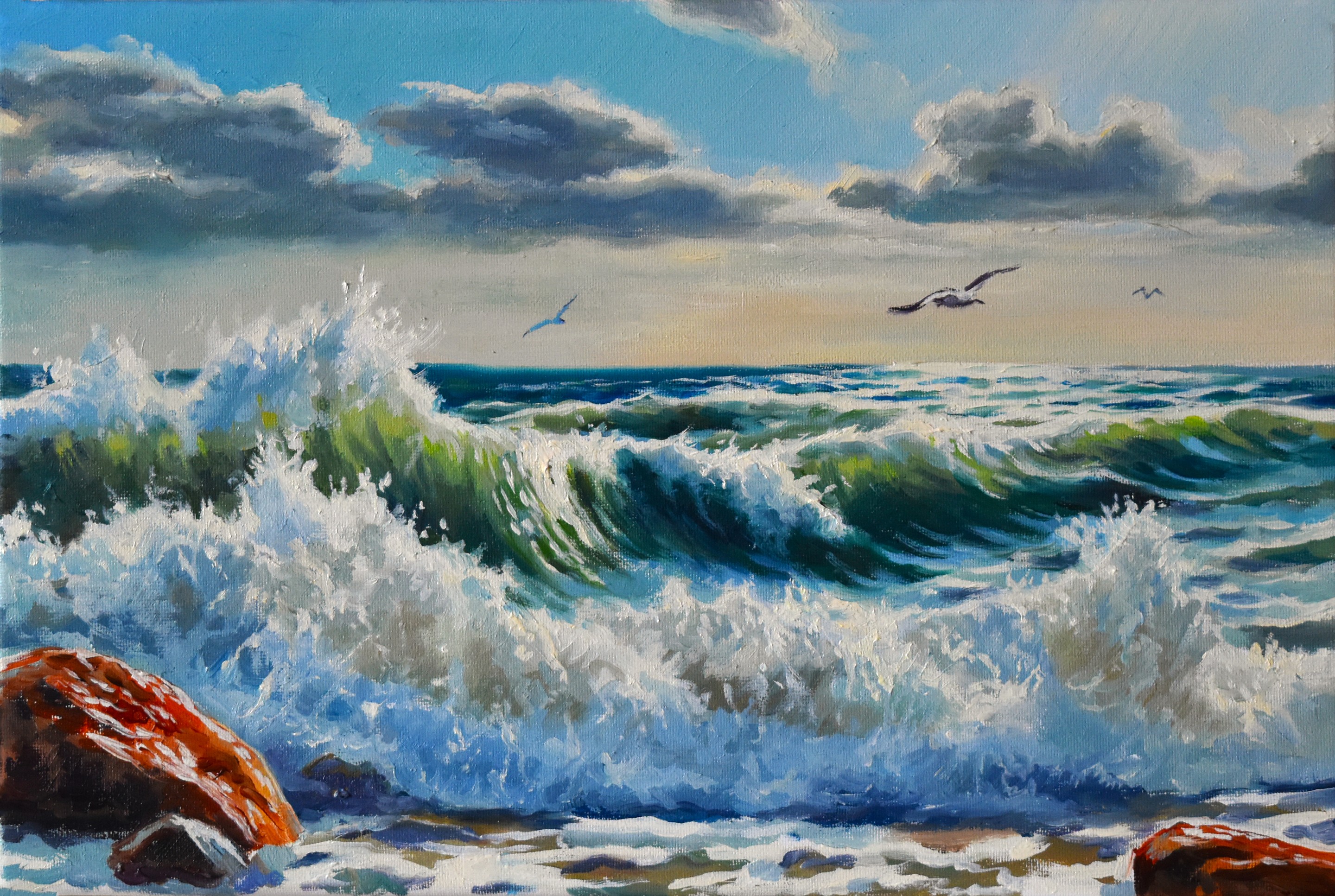 Serghei Ghetiu, A seascape with crushing waves Serghei Ghetiu, A seascape with crushing waves
