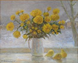 Gemälde, Chrysanthemums and pears, Mishurovsky Victor