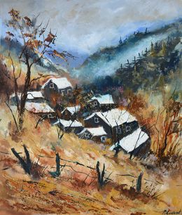 Painting, Mountain village in the snow, Pol Ledent