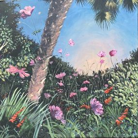 Gemälde, Japanese Anemone and Palm Tree at Dusk, Katie Brent