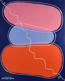 Painting, Zen Minimalism. Orange, Purple and Pink Stones in Ultramarine Blue Water, Vafa Majidli