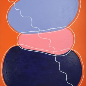 Painting, Zen Minimalism. Orange Land. Pink Blue Stones, Vafa Majidli