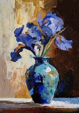 Peinture, Blue irises in a vase, Schagen Vita