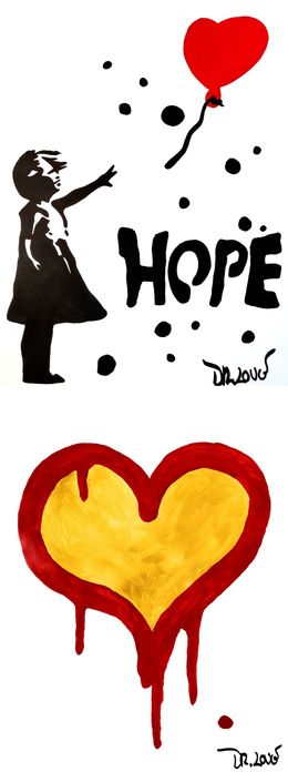 Peinture, Banksy hope gold heart (a tribute to Banksy), Dr. Love