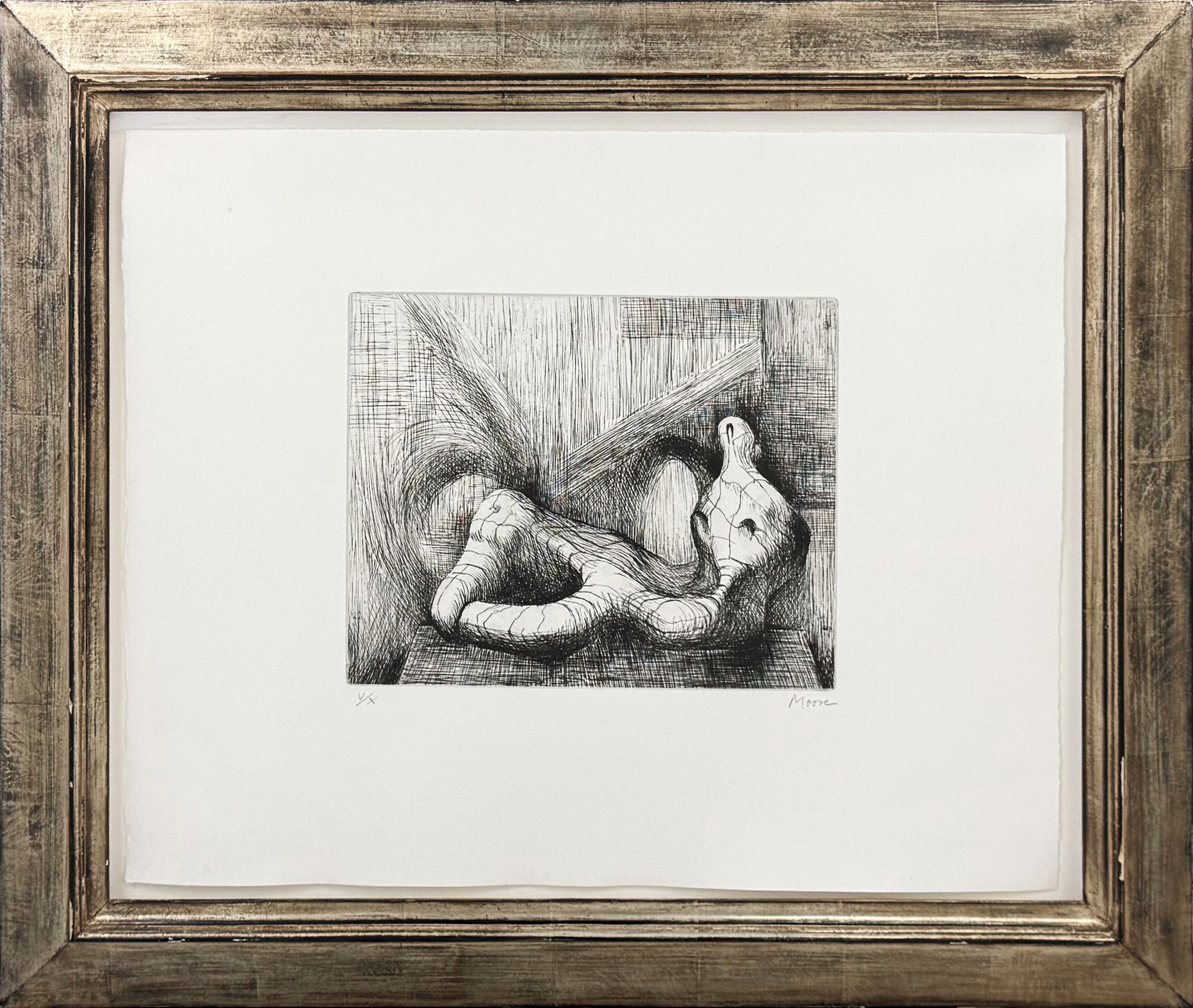 Henry Moore, Reclining Figure: Piranesi Background II (hand signed etching) Henry Moore, Reclining Figure: Piranesi Background II (hand signed etching)