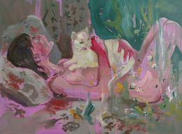 Gemälde, The white cat, Liviu Mihai