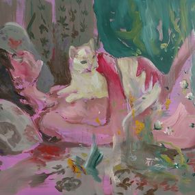 Gemälde, The white cat, Liviu Mihai
