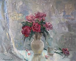 Gemälde, Peonies on the windowsill, Mishurovsky Victor
