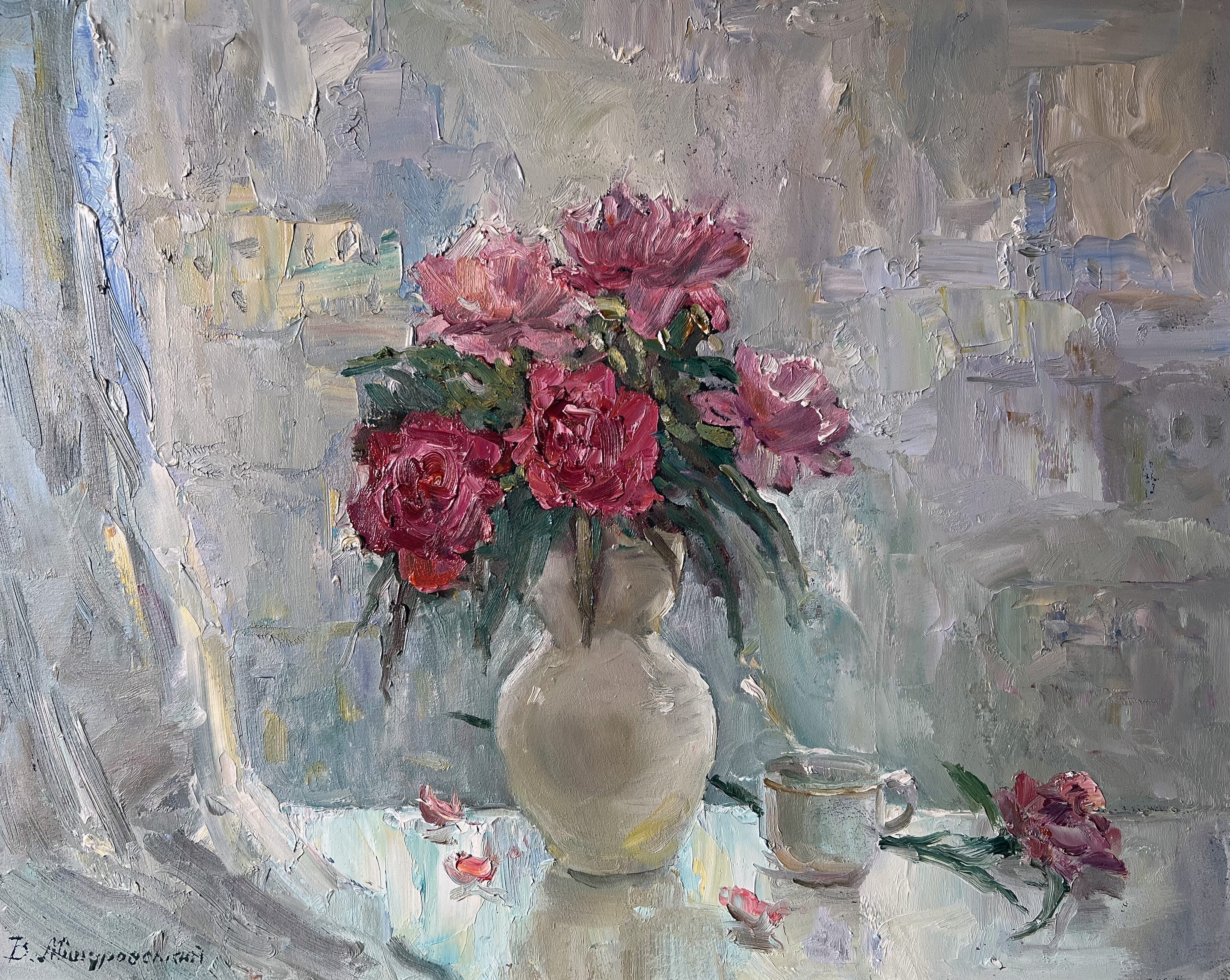 Mishurovsky Victor, Peonies on the windowsill Mishurovsky Victor, Peonies on the windowsill