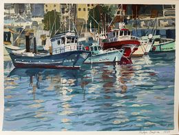 Gemälde, Colored boats of Arguineguin, Nadezda Stupina