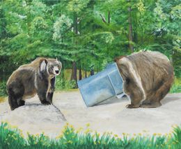 Peinture, Pas aujourd'hui!J'ai poubelles - Figuration humoristique entre titre et oeuvre, Janek