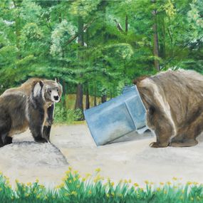Gemälde, Pas aujourd'hui!J'ai poubelles - Figuration humoristique entre titre et oeuvre, Janek