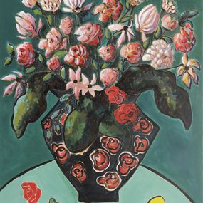 Gemälde, Fleurs et citron - Série Bouquets imaginaires, Sophie Gardin
